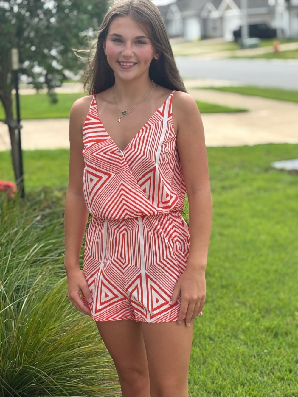 Forever 21 Orange & White Geometric Summer Romper Size XS